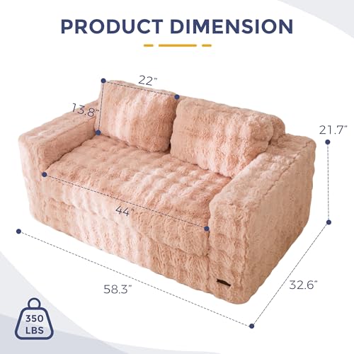 Image of MAXYOYO Loveseat Sofa Couch, Upholstered Bean Bag Chair Cloud Seat for Adults, Boneless Couch with Cushion & Pillows, Sofa in A Box, No Assembly Required, Bubble Pink, 2-Seat