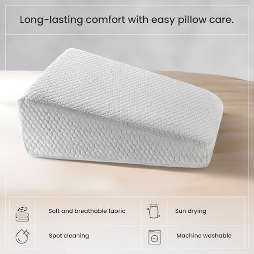 Image of Duroflex Core Align Wedge Orthopedic Pillow | Dual-Layer Memory & HR Foam | Anti-Reflux, Anti-Snoring & Posture Support | Washable Cover | Non-Slip Base | (18 x 7 Inch, White) | 1 Year Warranty