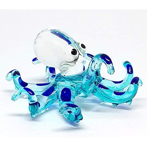 ZOOCRAFT Glass Sea Octopus Figurine Blue Miniature Hand Blown Coastal Style Home Decor Gift Collectible Cover