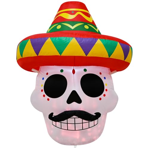4.5FT Halloween Inflatable Day of the Dead Sugar Skull Sombrero with LEDS - image 8