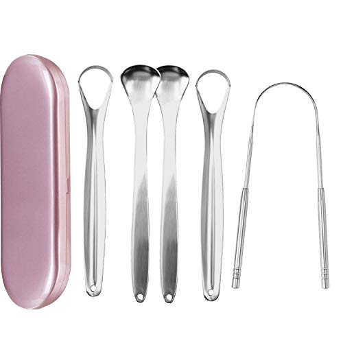 Tongue Cleaner-Tongue Scraper Stainless Steel Scraper Set for Fresh Breath, Surgical Stainless Steel Metal Tongue Scrapers for Plaque Removal ，5 Packs with 1 Metal Box