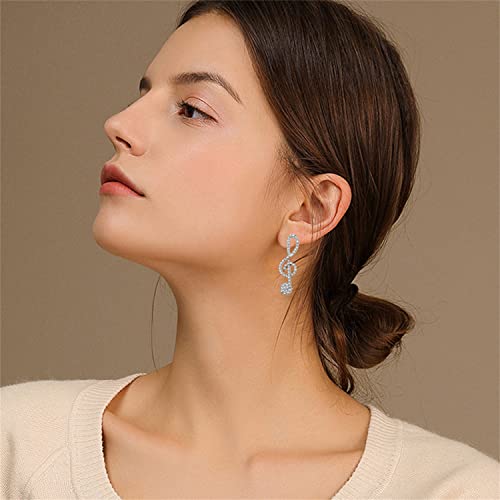KVANU Chic Charm Elegant 925 Silver Sparkly Crystal Chain Musical Note Polished Dangle Drop Earrings for Women Girls Unique Fun Music Treble Clef Rhinestone Stud Earrings Gift Jewelry for Music Lover - Image 3