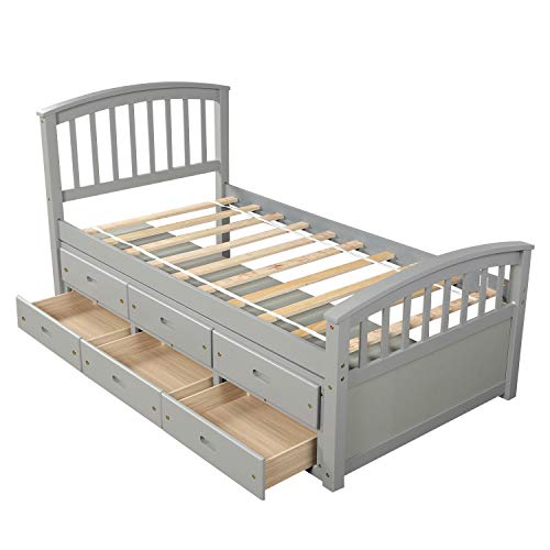 Softsea Twin Captain's Bed With Storage Drawers,Storage Daybed Wood Platform Bed With Headboard And Footboard For Kids Teens Guests(Captains Gray #TOP2