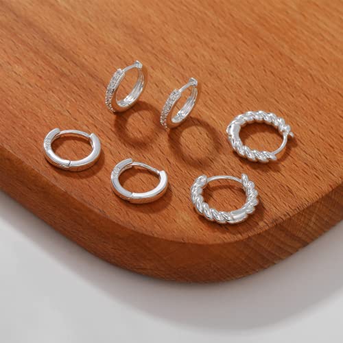 Bmmye Sterling Silver Stud Earrings For Women Cartilage Tiny Sleeper Earrings 6 Pairs Silver Huggie Hoop Earrings Hypoallergenic Mini Silver Hoops Small Silver Stud Earrings Set For Multiple Piercing #TOP3