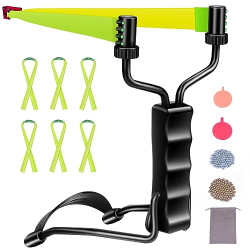 DADONFANG Hunting & Shooting Slingshot Set - A Simple but Powerful Sling Shot Gun,Powerful Wrist Slingshots for Adults, with Sturdy Bow, 200 Ammo, Pouch, Targets, and 6 Bands