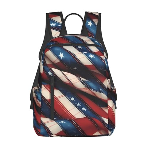 American Flag Patchwork Print Outdoor Backpack Simple Casual Travel Daypack Waterproof Packable Large Capacity