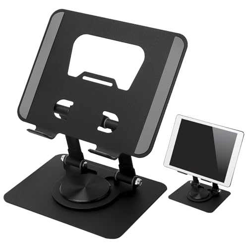 HENGBIRD Supporto Tablet Girevole a 360°, Supporto Pieghevole in Alluminio Regolabile per iPad, Tablet e Smartphone, Compatto da Scrivania con Compatibilità Estesa