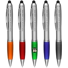 DISCOUNT PROMOS 50 Stylus Ballpoint Pens in Assorted Colors Pack - Customizable Text, Logo - Two in One, Ergonomic, Black Ink - Assorted