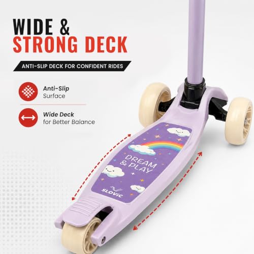 Image of Slovic Kick Scooter for Kids 3+ Years with Adjustable Handle Height [50 KG Capacity] | 3 Wheels Kids Scooter Toys | Foldable Kick Skating Cycle | Scooter Birthday Gift for Kids | BIS Approved| Purple