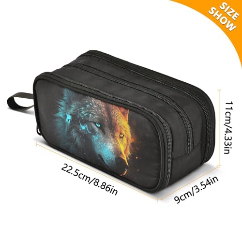 Image of ZAZYXTJ Wolf Large Capacity Pencil Case 3 Compartment Pen Pouch Storage Canvas Makeup Bag for School Office Teen Girl Boy Men Women
