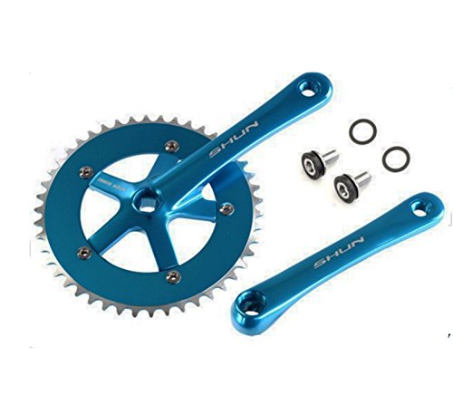 Juego de Plato y Bielas Color AZUL de Aluminio CNC MECANIZADO para Bicicleta Fixie o Singlespeed Urbana 1V 165 mm x 46 T 3742