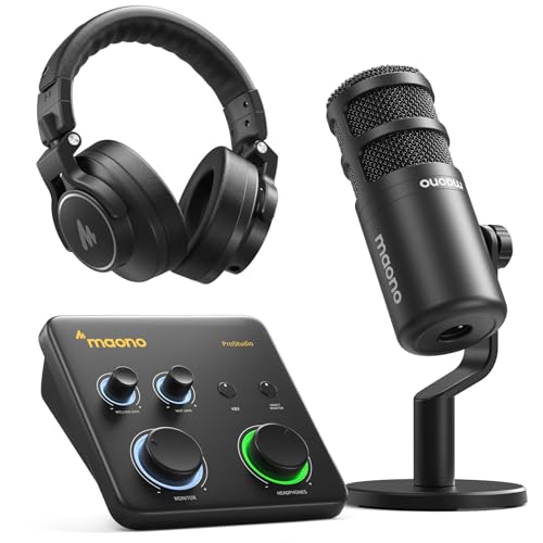 Image of MAONO USB Audio Interface Bundle: Interface with XLR Microphone Headphone 24-bit /192kHz LOOPBACK ASIO Driver for Recording Music Home-Studio Guitar Podcast Streaming PC DAW(PS22+PD100+MH700)