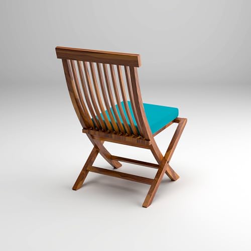 Image of Sheesham Wooden Portable Foldable 2 Seater Chair with Table Set Outdoor Balcony Garden Coffee Table Set Furniture with 1 Table and 2 Chairs Set (Brown with Blue Cushion)