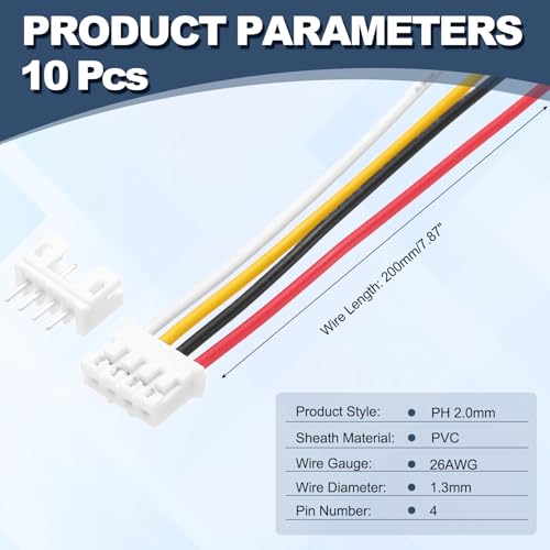 Conector macho PH 2.0mm 4 pines con cable 200mm pack 10 miniatura 2