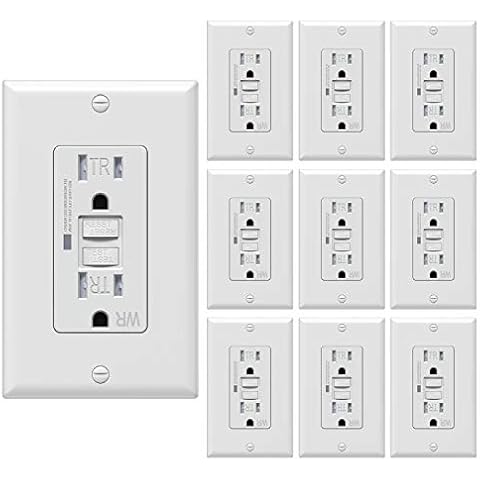 [10 Pack] WEBANG Self-Test GFCI Outlets, Tamper-Resistant and Weather-Resistant, GFCI Receptacle with LED Indicator, Decorative Wall Plates and Screws Included, 15 Amp/125 Volt, UL Listed, White Cover