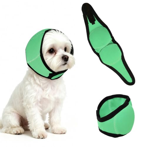Image of Dog Ear Cover for Noise Protection & Anxiety Relief, Adjustable No Shake Ear Wrap for Firework, Hematoma, Bathing, Swim, Grooming and Force Drying (Green, S(Head Size:10 inch-15 inch))