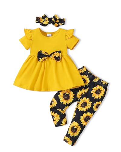 Image of Doresbebe Baby Girl Clothes Toddler Girl Outfits Infant Girl Summer Clothes for Girl Ruffle Shirt Pants+Cute Headband 3PCS