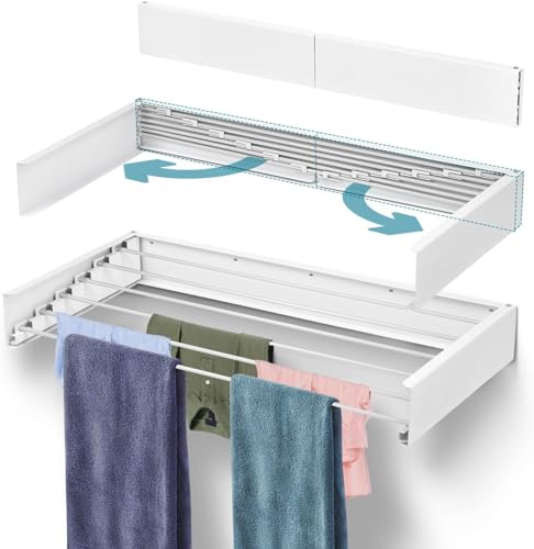 Greenfields 100cm Laundry Drying Rack | Wall Mounted Retractable Clothes Drying Rack | Collapsible Foldaway Air Dryer | Space Saving Indoor or Outdoor White Rack | Laundry Organization Solution