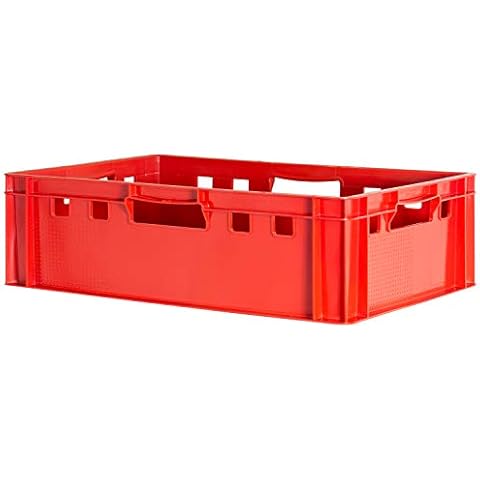 Kingpower 1 Stück E2 Fleischkiste Rot Kiste Eurobox Lebensmittelecht Metzgerkiste Box Aufbewahrungsbox Kunststoff Wanne Plastik Stapelbar Lagerkiste 60 x 40 Cover