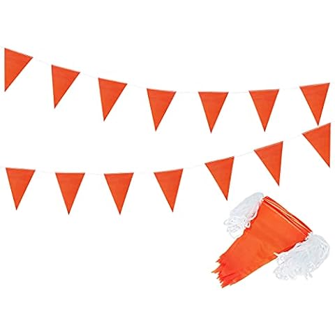 tibijoy 260 Feet Orange Pennant Banners Flags DIY String Triangle Bunting Flags Polyester Banners for Party Grand Opening, Christmas Party, Outdoor Decorations,150 Pcs Cover