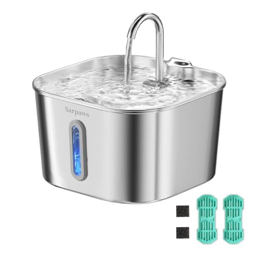 SARPAWS Cat Water Fountain Stainless Steel, 2.2L/74oz Pet Water Fountain for Cats Indoor, Ultra Quiet Cat Fountain for Cats and Small Animals, Cat Fountain for Drinking with 2 Filters & 2 Sponges