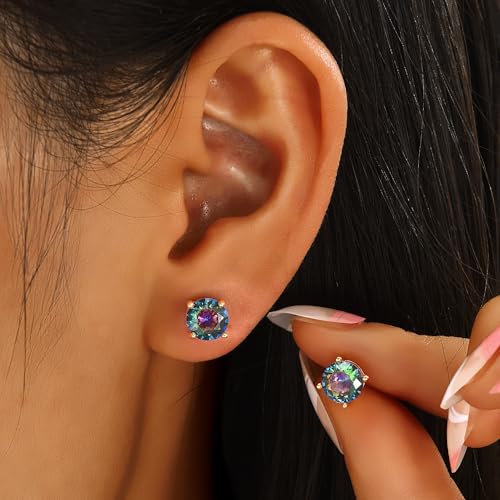 Image of 5 Pairs 14K Gold Plated Stud Earrings for Women, Hypoallergenic Earring Sets for Multiple Piercing, Premium Cubic Zirconia Studs Earrings for Women
