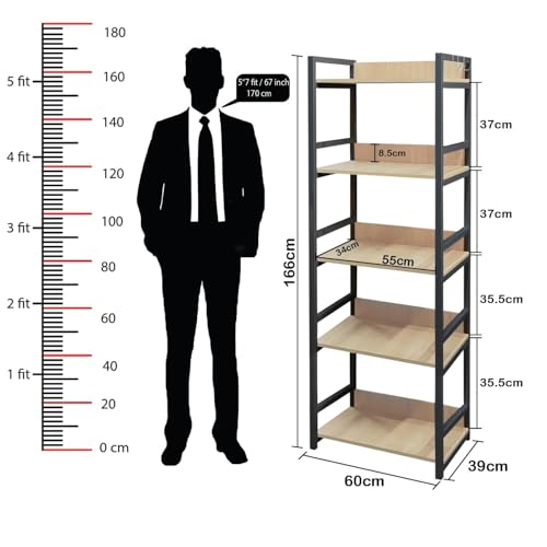 Image of Lukzer 5-Layer Multipurpose Storage Organizer Rack - Wood and Metal Construction for Kitchen, Bedroom, Office, Garage, Shops, and Salon(Black, 166 x 60 x 39 cm)