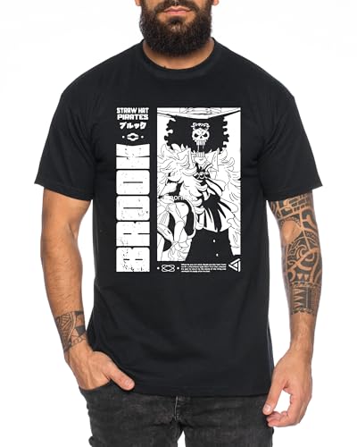 Brook Boom Straw Hat Herren T-Shirt - Manga One Pirat Anime, Farbe:Schwarz, Größe:S