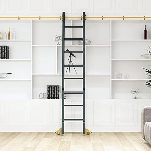 Gold Library Ladder Hardware Kit - Mobile Bookcase Track System with Brake Wheels, 6.6ft Rail for Home or Office - DIY Rolling Ladder Accessories (Ladder Not Included)