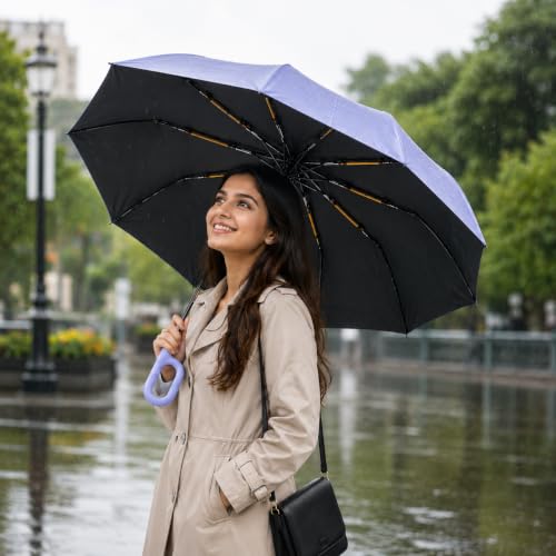 Image of Vasukie Compact Travel Umbrella with Ergonomic C-Shaped Handle, Wind Resistant Folding Umbrella for Men & Women, Lightweight Portable Umbrella for Travel, Office & Daily Use