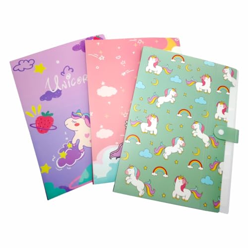Image of Crackles Unicorn File Folder with Button Lock - Unicorn Theme Certificates Holder with 6 Layers, Office Documents File, Expandable Folders for Documents (Pack of 10, Random Print)
