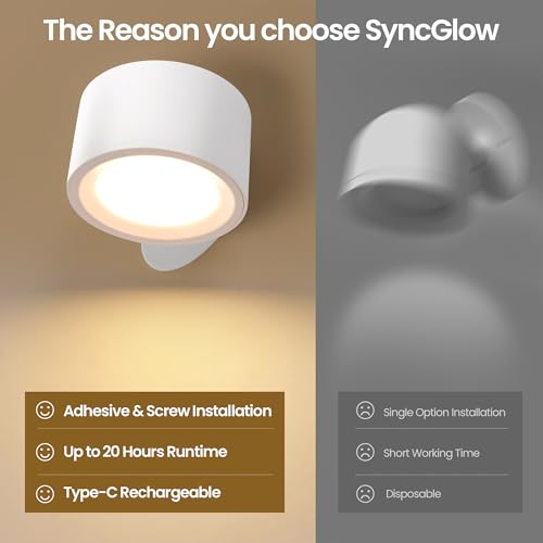 LED Wall Mounted Lamps, 3CCT Battery Operated Wall Lights, White-1 Pack - image 9