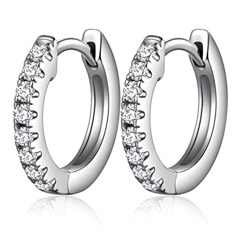 Pendientes Mujer Aros de Plata de Ley 925, Pendientes de Aro Zirconia Cúbica Huggie Plata Cover