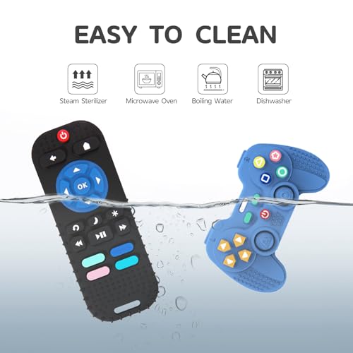 Image of Hooku 2 Pack Remote Teether for Baby, Silicone Teethers for Babies 6-12 Months, Baby Teething Toys for Babies 0-6 Months, Remote Control Toy, Infant Gifts for Boys Girls