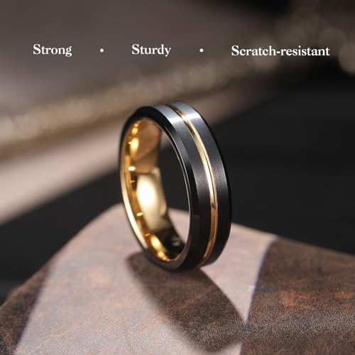 Image of King Will Tungsten Carbide Wedding Band for Men Women-6 /8 /10mm Width Multicolor Available with Grooved Center Wedding Ring Suitable for Work, Gym Comfort Fit Size 4-16