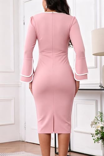 Image of Church Dress for Women Flared Sleeve Midi Pencil Dress Elegant Teacher Office Business Wear to Work Dresses