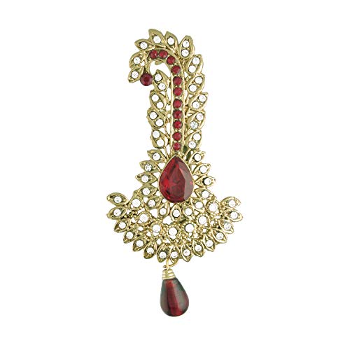 Image of I Jewels Gold Plated Traditional Stone Pearl Drop Safa Kalangi Brooch for Groom /Men /Dulha Pagadi