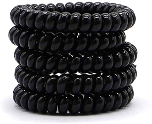 Spiral Elastic Hair Ties Ponytail Styling Rubber Bands Set (Black) - 14 Pieces