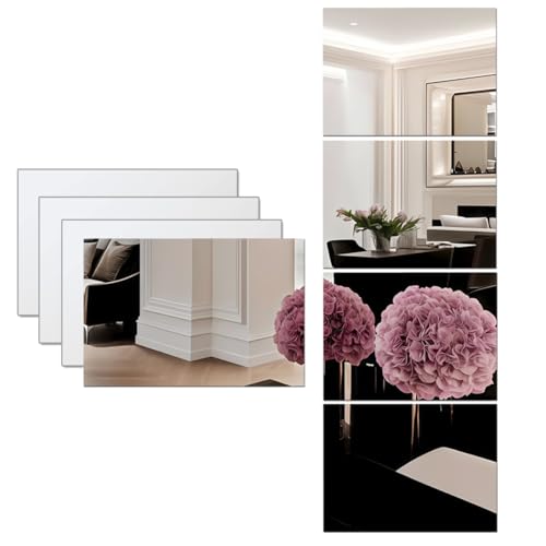 Specchi acrilici adesivi per pareti, rettangolari, lunghezza totale del corpo, 4 pezzi, specchio HD, infrangibile, sicuro, da parete, retrò, da attaccare a specchio, trucco, casa, allenamento