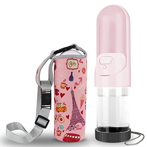 Reise-Wasserflasche für Hunde und Katzen: tragbarer, auslaufsicherer Hunde-Wasserspender, geeignet für Kätzchen und Welpen, Spaziergänge im Freien, Wandern und Reisen (Rosa) Cover