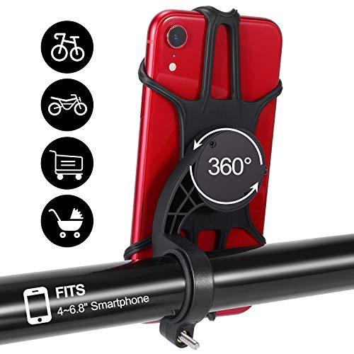 Tencoz Soporte Movil Bici, Soporte Movil Bicicleta 360° Rotación, Porta Telefono Motocicleta Anti Vibración con Base de Silicona para 4 - 6.8 Smartphone