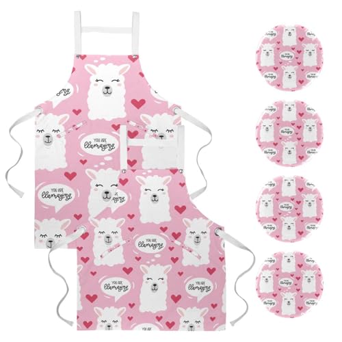 Tablier de serveuse rose à lamas pour le service en bistrot et restaurant