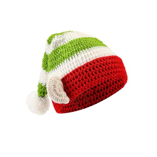 Gliquran Elf Hat with Ears Knitted Long Santa's Helper Elf Beanie for Christmas Costume Accessory with Attached Ears
