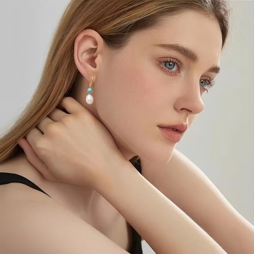 Natural Freshwater Pearl Lever Back Earring for Women 18k Real Gold Plated Huggie Hoop Earring Natural Gemstone Pearl Bead Drop Jewelry Gift for Wife Girlfriend Daughter2