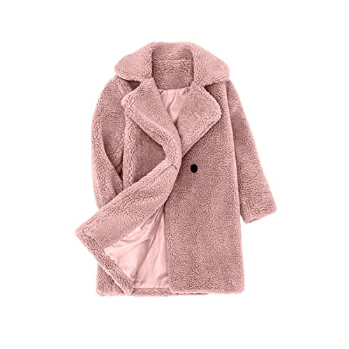 Baby Girls 𝗦𝗵erpa Coat Long Sleeve Lapel Button Windproof Mid Jacket Winter Thick Warm Outerwear with Pocket