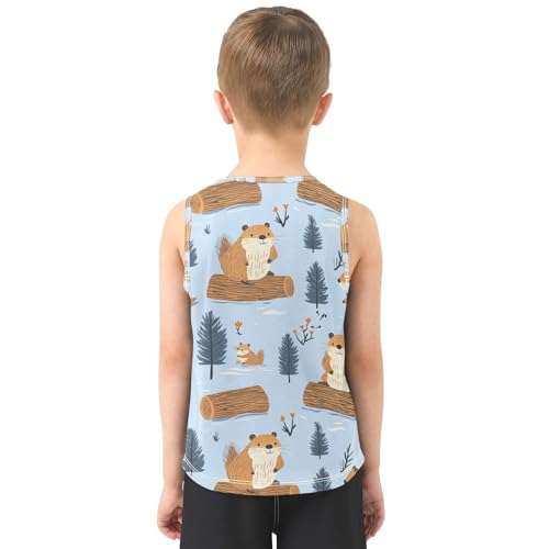 Boys Tank Top Shirts Cute Beavers and Wood and Trees Sleeveless T-Shirts Crew Neck for Kids Clothing Children3