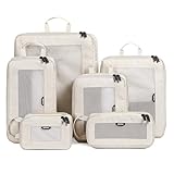 EPICKA TripCozy Compression Packing Cubes - 6 Set Durable Travel Organizer Bags with Mesh Top, Expandable Travel Accessories for Carry on, Luggage, Suitcase, Backpack (Beige)