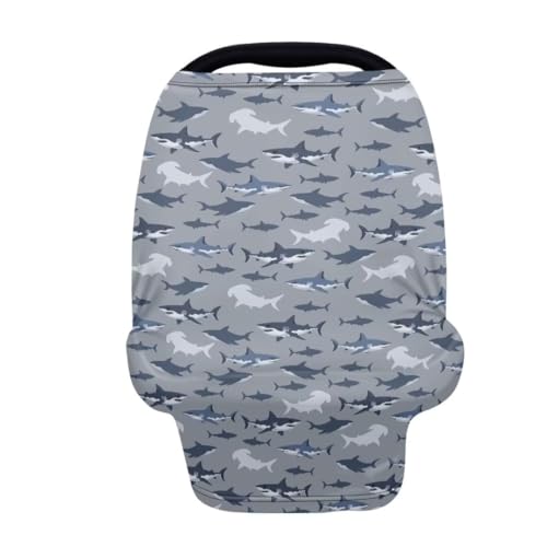 Image of Coldinair Shark Baby Car Seat Covers for Boys Girls Multi-use Cover Baby Carseat Canopy Cow Print Nursing Cover for Breastfeeding