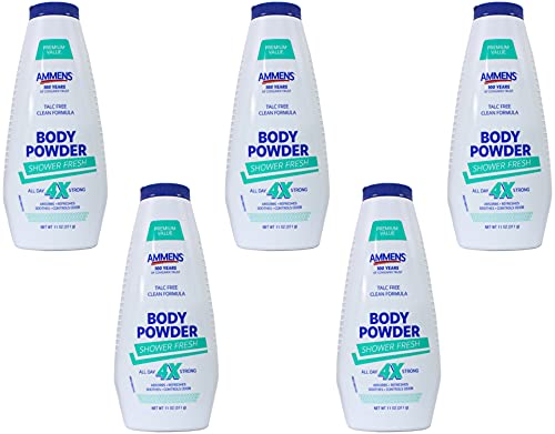 Ammens Medicated Powder Shower Fresh with Aloe 11 oz (Pack of 5)
