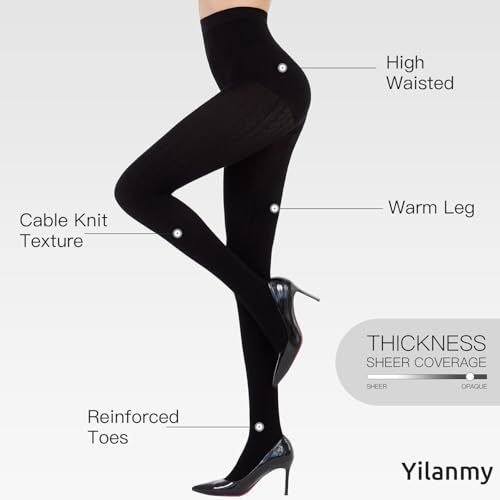 Yilanmy Cable Knit Sweater Tights for Women Cozy Winter Warm Footed Tights Ribbed Knit Thick Stockings3